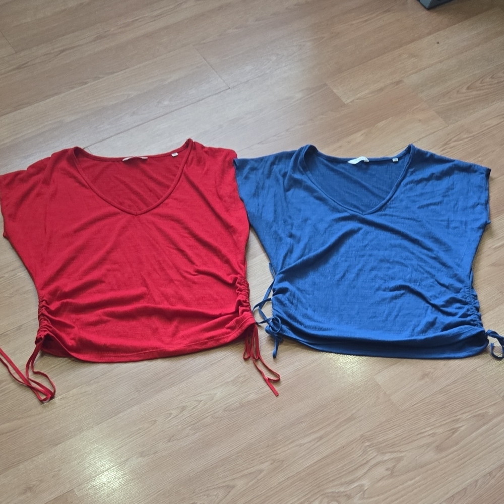 Max Studio Red and Blue V-Neck Blouses